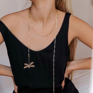 Vòng cổ thiết kế chuồn chuồn đồng mạ vàng 24k